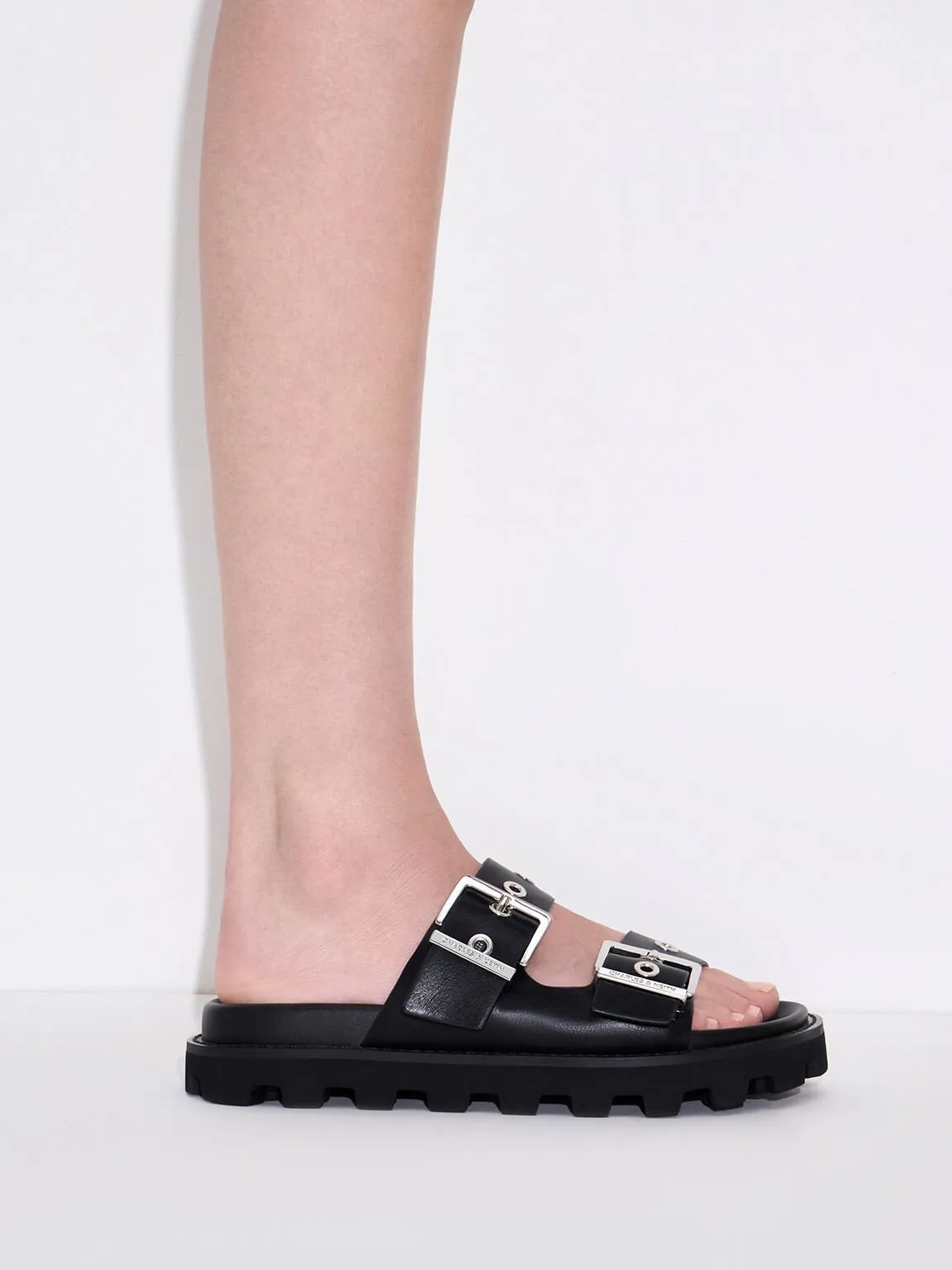 Trill Grommet Double-Strap Sandals - Black