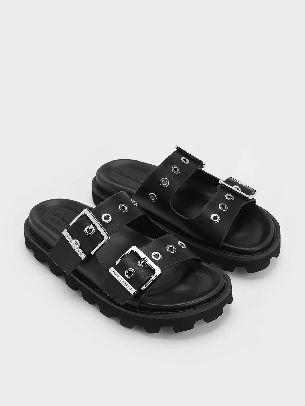 Trill Grommet Double-Strap Sandals - Black