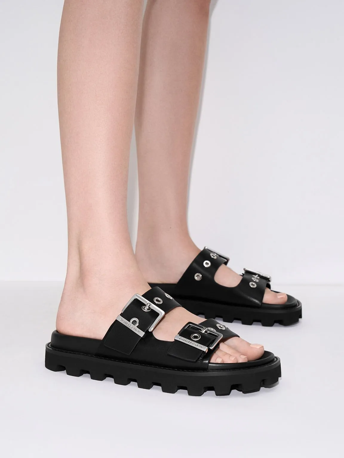 Trill Grommet Double-Strap Sandals - Black