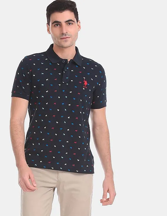 U.S. Polo Assn. All Over Horse Print Cotton Polo Shirt