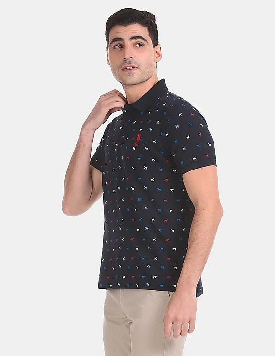 U.S. Polo Assn. All Over Horse Print Cotton Polo Shirt