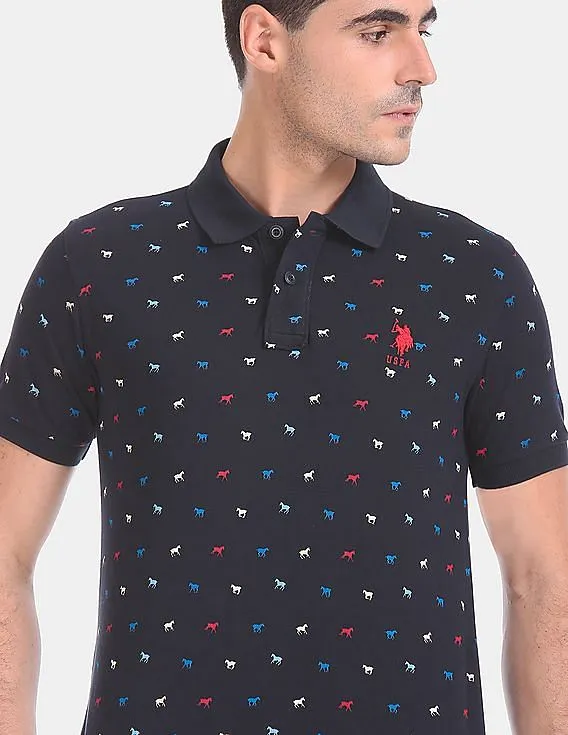 U.S. Polo Assn. All Over Horse Print Cotton Polo Shirt