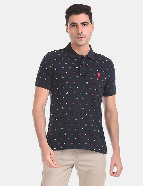 U.S. Polo Assn. All Over Horse Print Cotton Polo Shirt