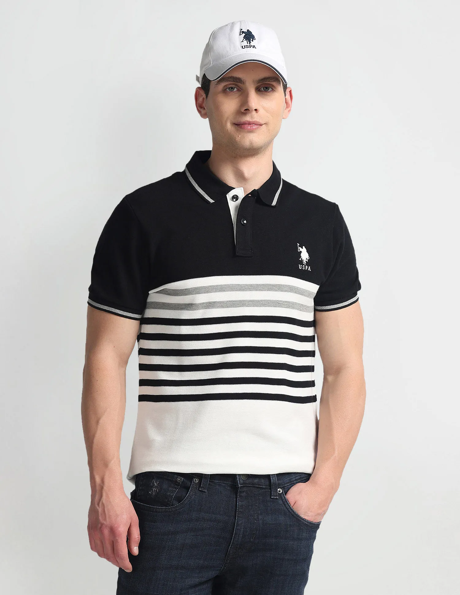 U.S. Polo Assn. Denim Co. Horizontal Stripe Pique Polo Shirt