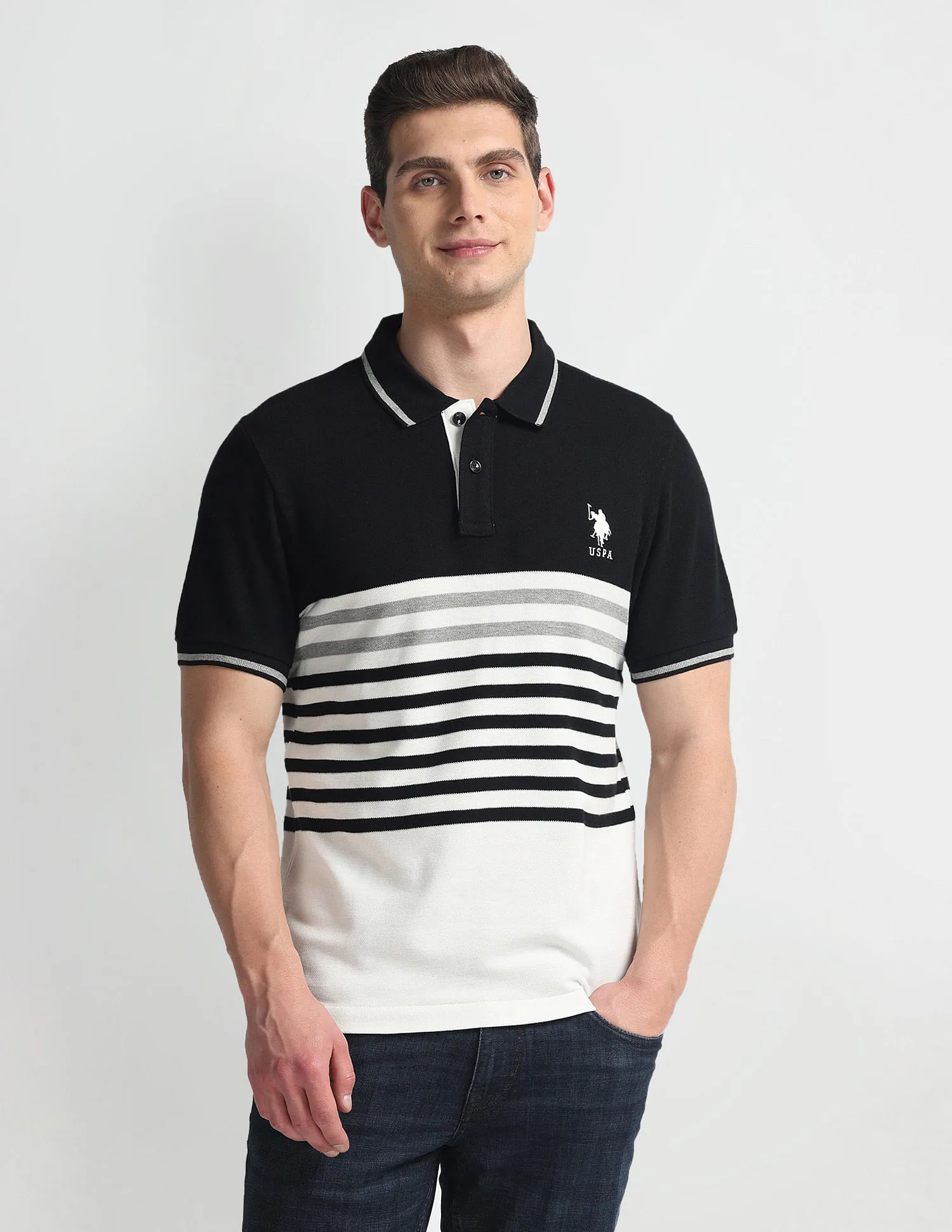 U.S. Polo Assn. Denim Co. Horizontal Stripe Pique Polo Shirt