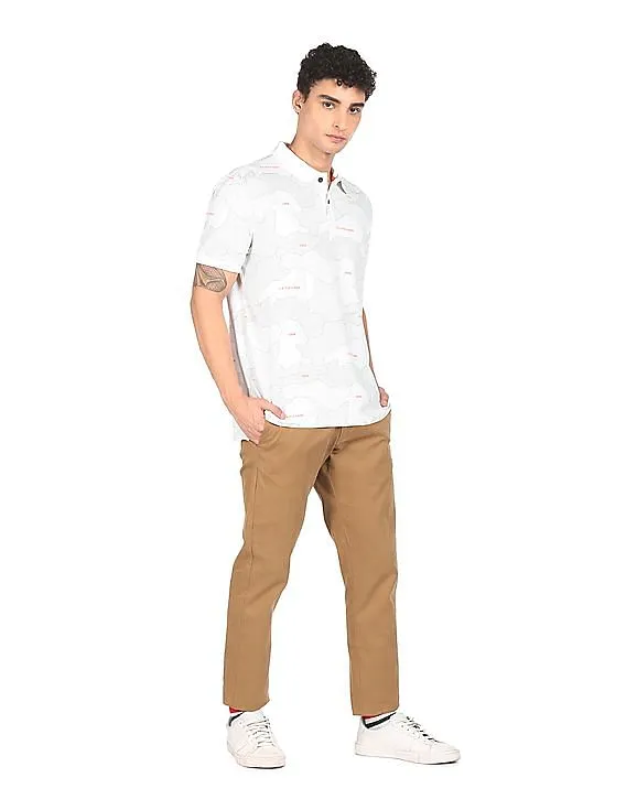 U.S. Polo Assn. Denim Co. Men White Pique Printed Polo Shirt