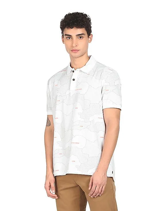 U.S. Polo Assn. Denim Co. Men White Pique Printed Polo Shirt