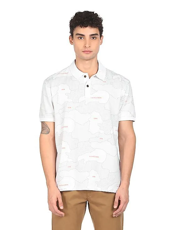 U.S. Polo Assn. Denim Co. Men White Pique Printed Polo Shirt