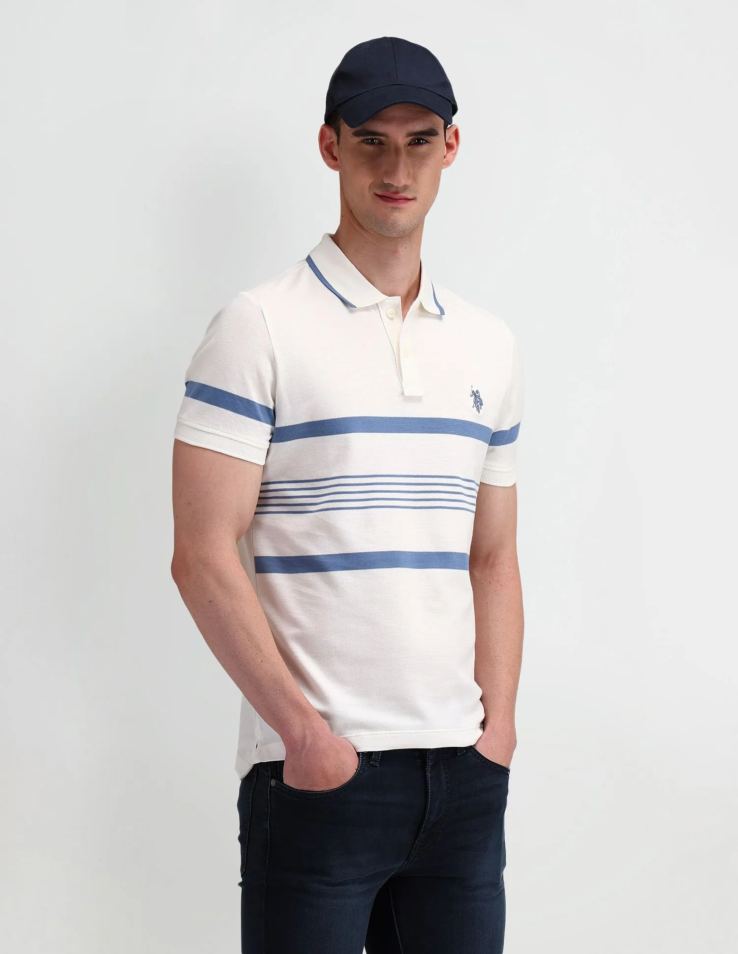 U.S. Polo Assn. Denim Co. Muscle Fit Horizontal Striped Polo Shirt