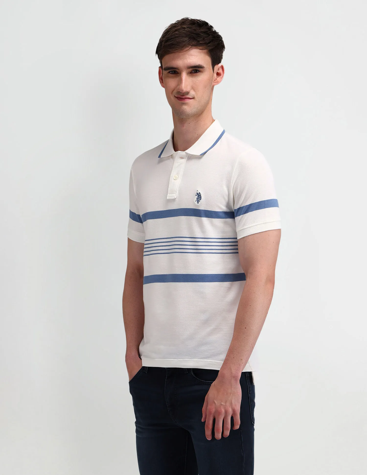 U.S. Polo Assn. Denim Co. Muscle Fit Horizontal Striped Polo Shirt