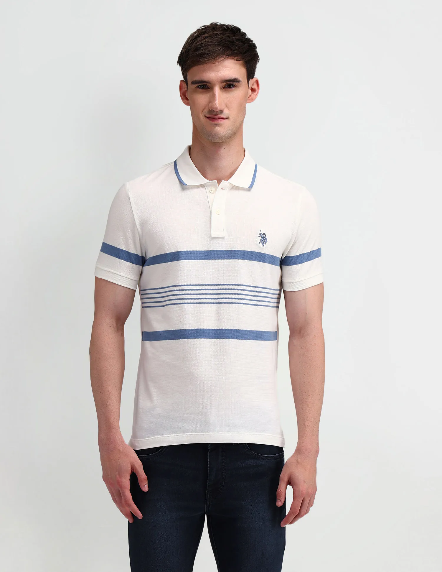 U.S. Polo Assn. Denim Co. Muscle Fit Horizontal Striped Polo Shirt