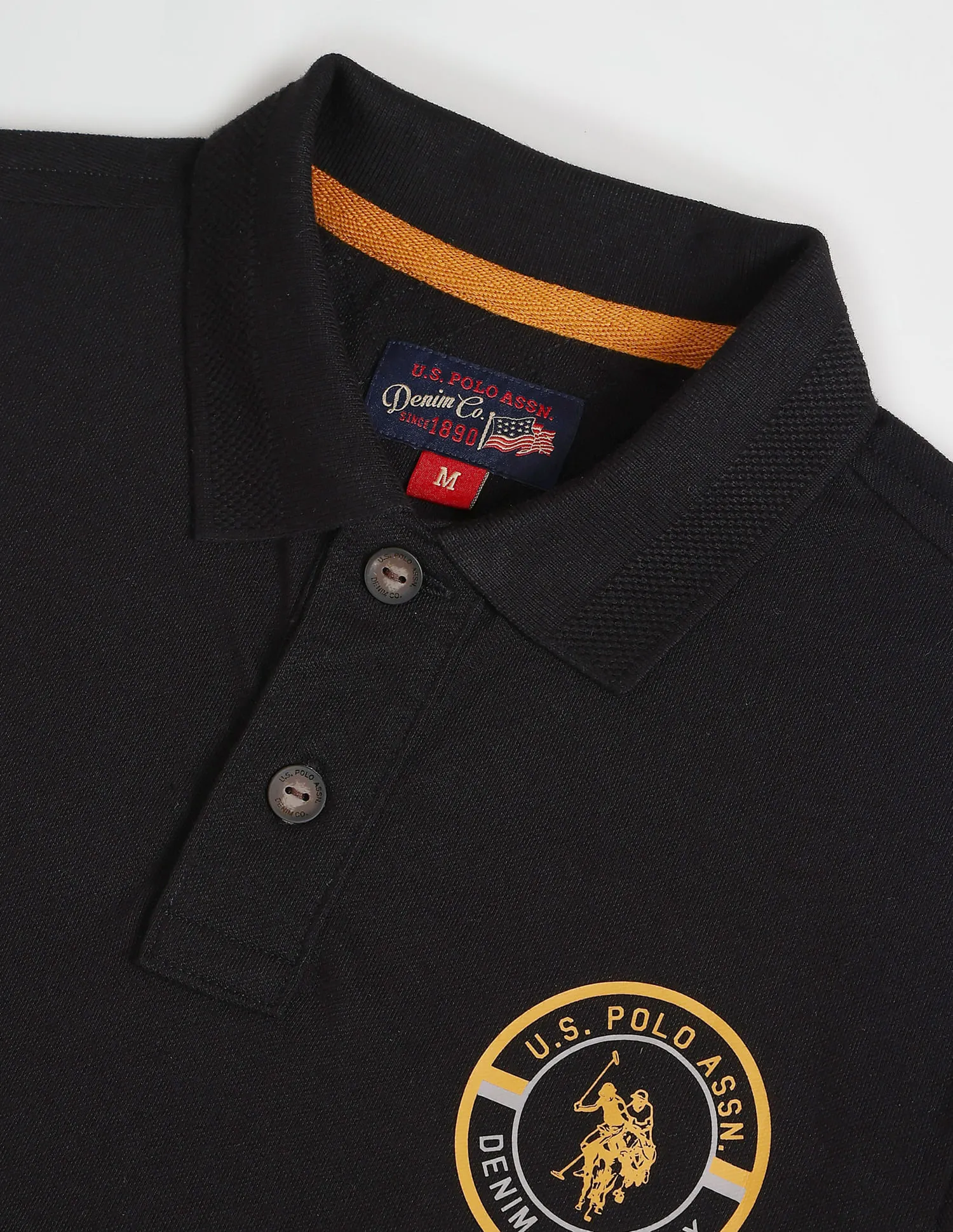 U.S. Polo Assn. Denim Co. Patterned Collar Solid Polo Shirt