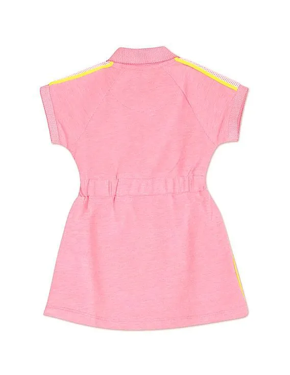 U.S. Polo Assn. Kids Girls Pink Polo Collar Mesh Tape Dress