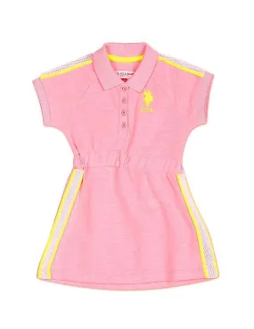 U.S. Polo Assn. Kids Girls Pink Polo Collar Mesh Tape Dress