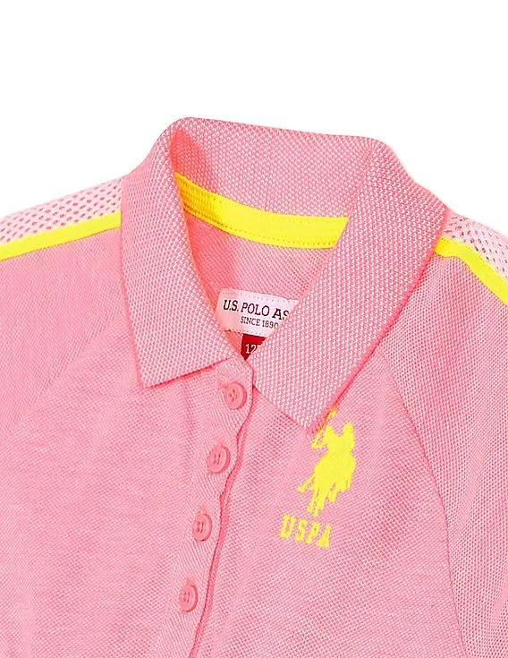 U.S. Polo Assn. Kids Girls Pink Polo Collar Mesh Tape Dress