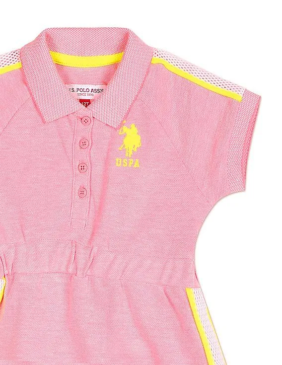 U.S. Polo Assn. Kids Girls Pink Polo Collar Mesh Tape Dress