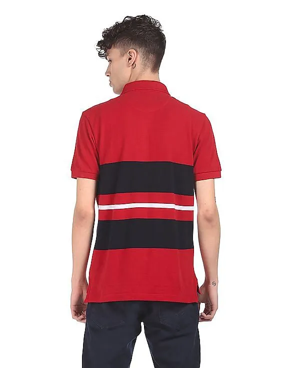 U.S. Polo Assn. Men Red Cotton Colour Block Polo Shirt