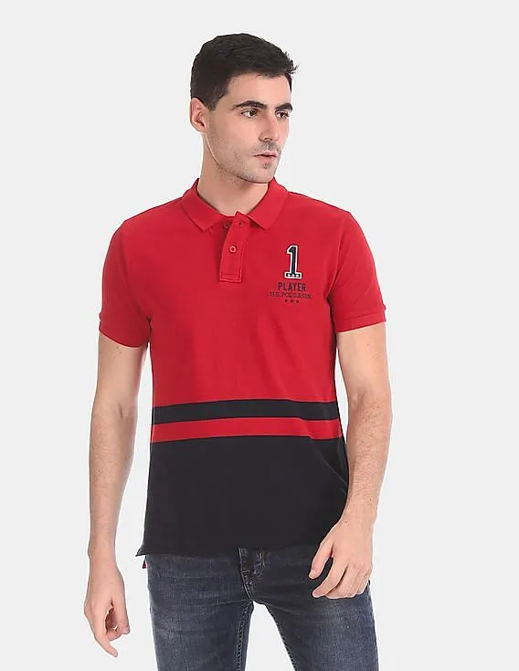 U.S. Polo Assn. Red Colour Block Pique Polo Shirt