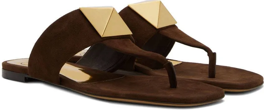 Valentino Garavani Brown One Stud Flat Sandals