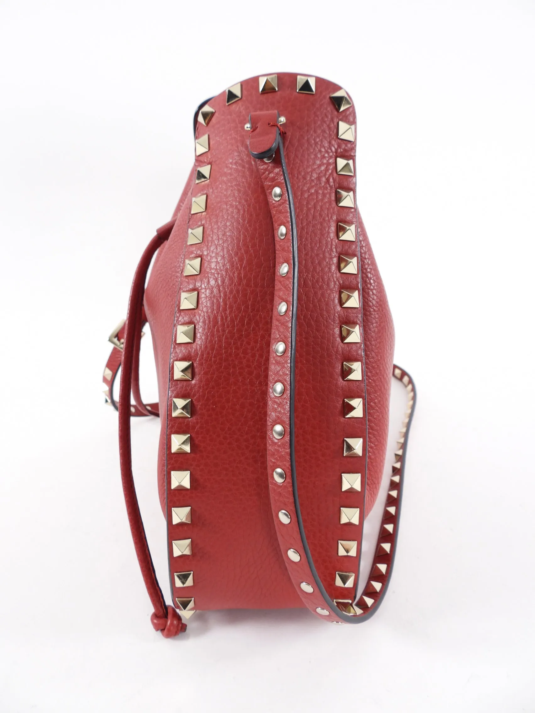 Valentino Red Leather Rockstud Drawstring Crossbody Bag