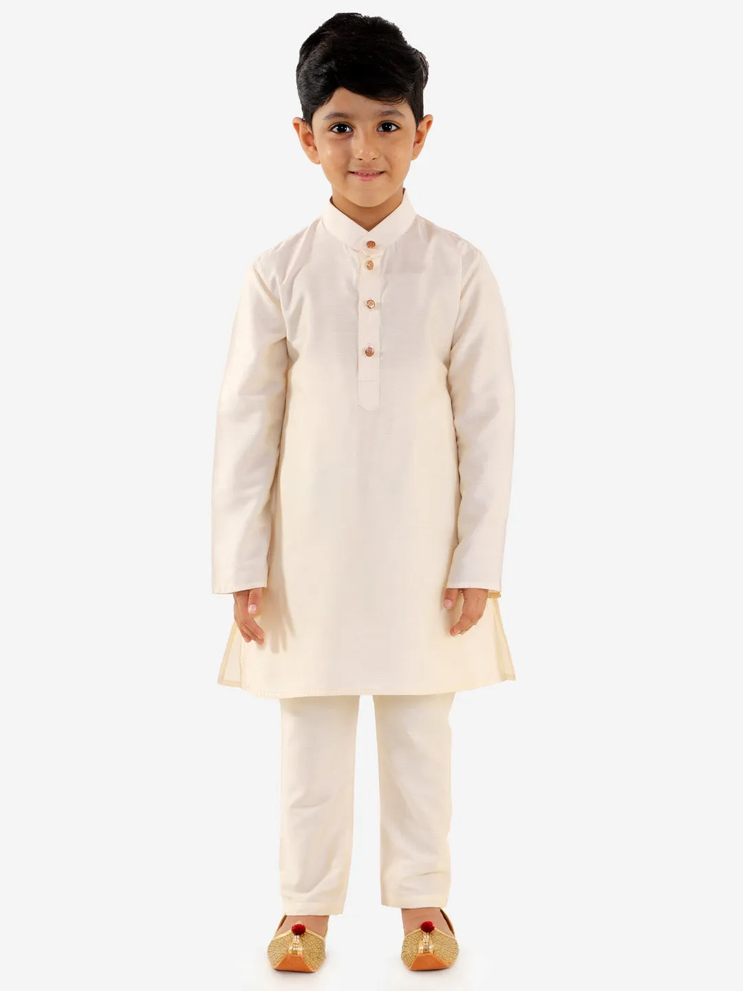 Vastramay Boys' Green Silk Blend Jacket, Kurta and Pyjama Set