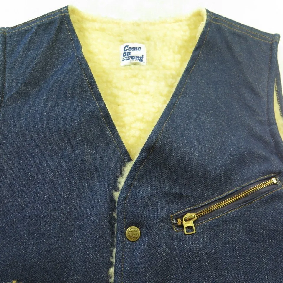 Vintage 50s Denim Trucker Vest M Deadstock Come On Strong Indigo Blue