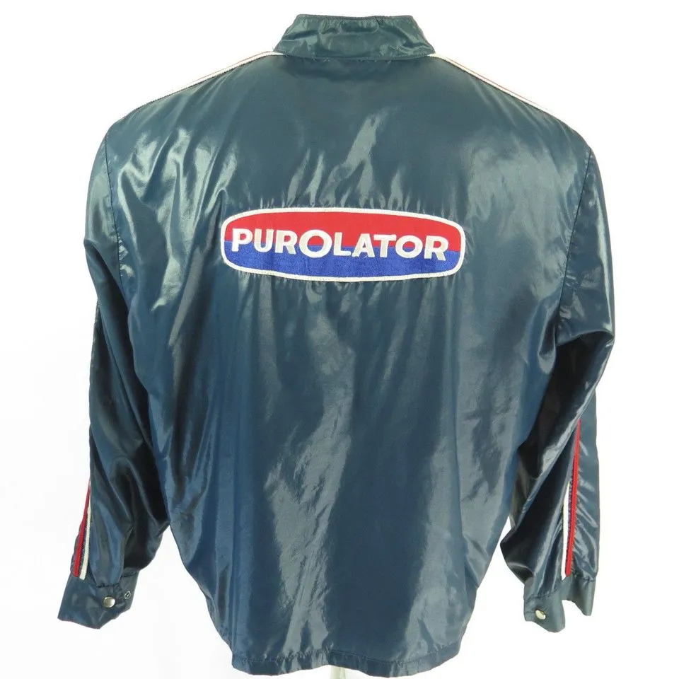 Vintage 70s Purolator Racing Jacket Mens L Stripes Patches Great Lakes USA Made