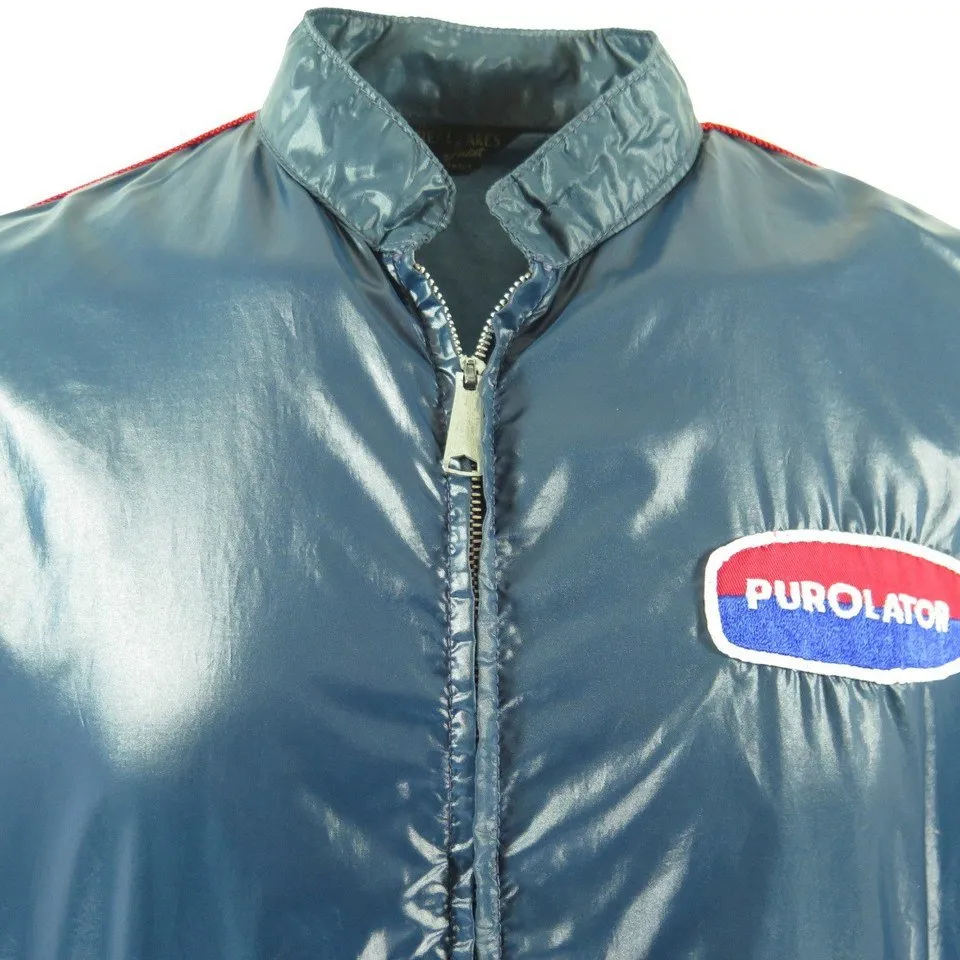 Vintage 70s Purolator Racing Jacket Mens L Stripes Patches Great Lakes USA Made