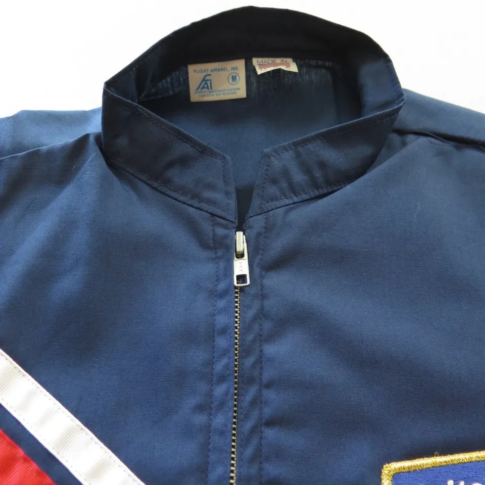 Vintage 70s USA Hot Rod Championship Jacket Truck Tractor Pull M Deadstock Blue