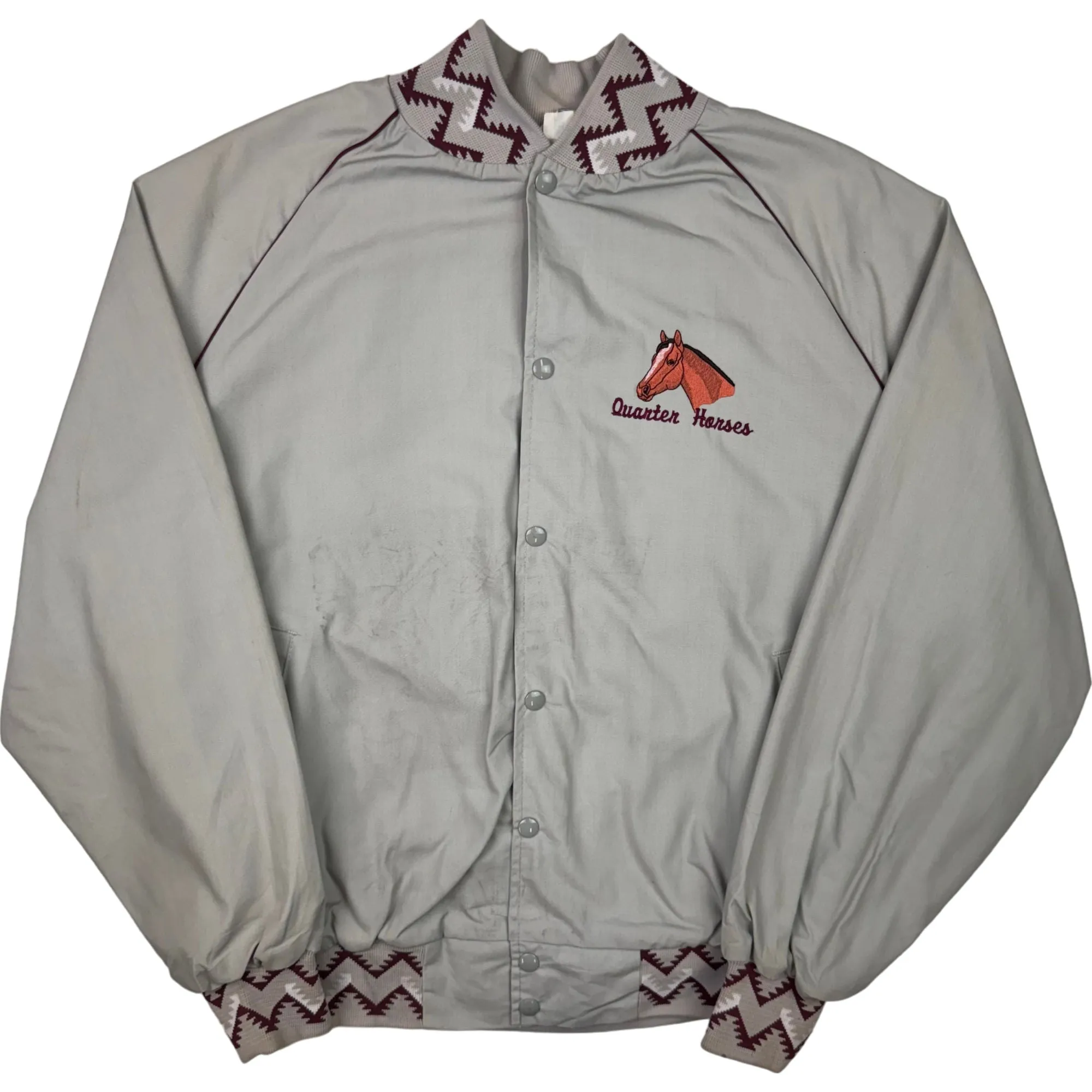 Vintage WestArk 80's Button-Up Varsity Jacket Quarter Horses Grey