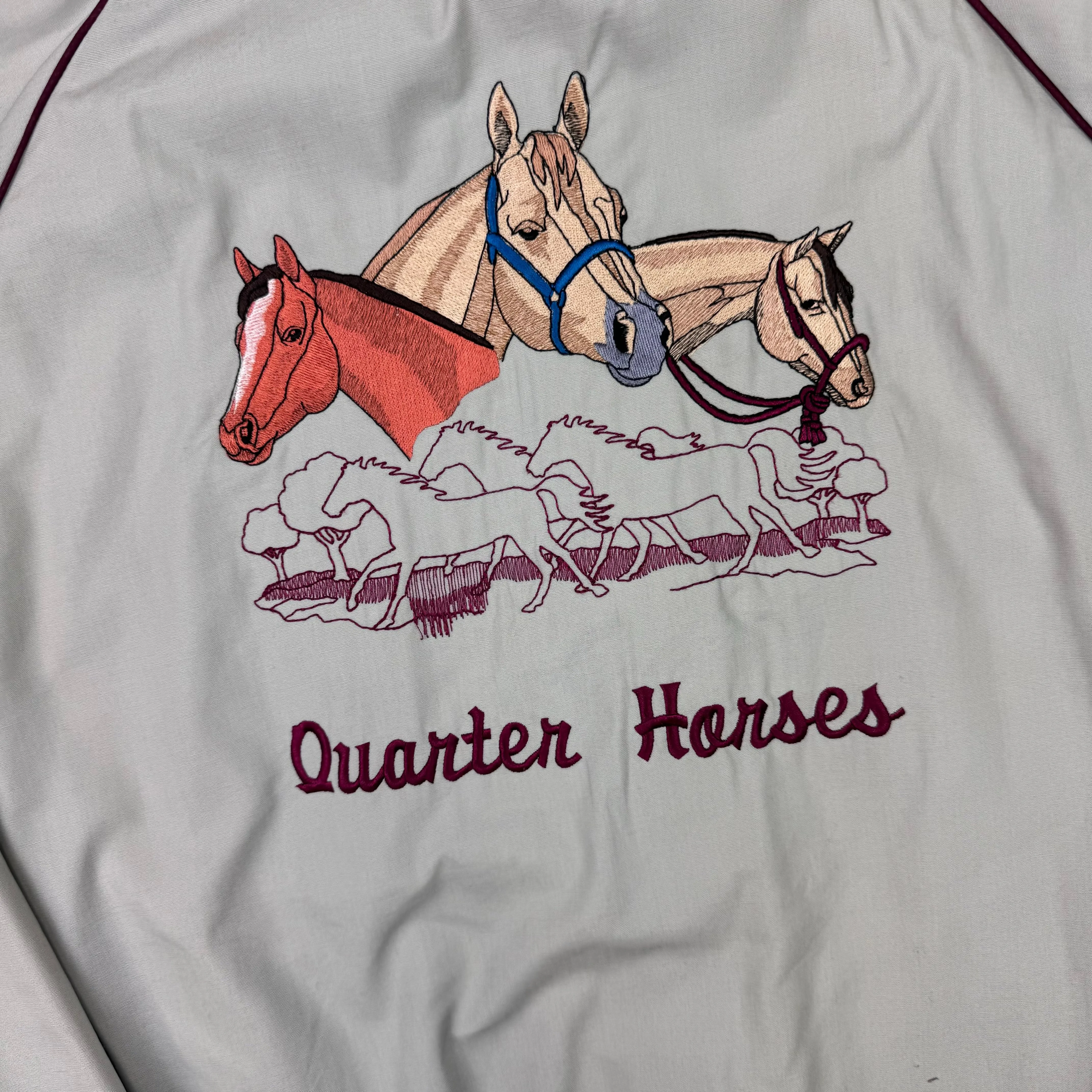 Vintage WestArk 80's Button-Up Varsity Jacket Quarter Horses Grey