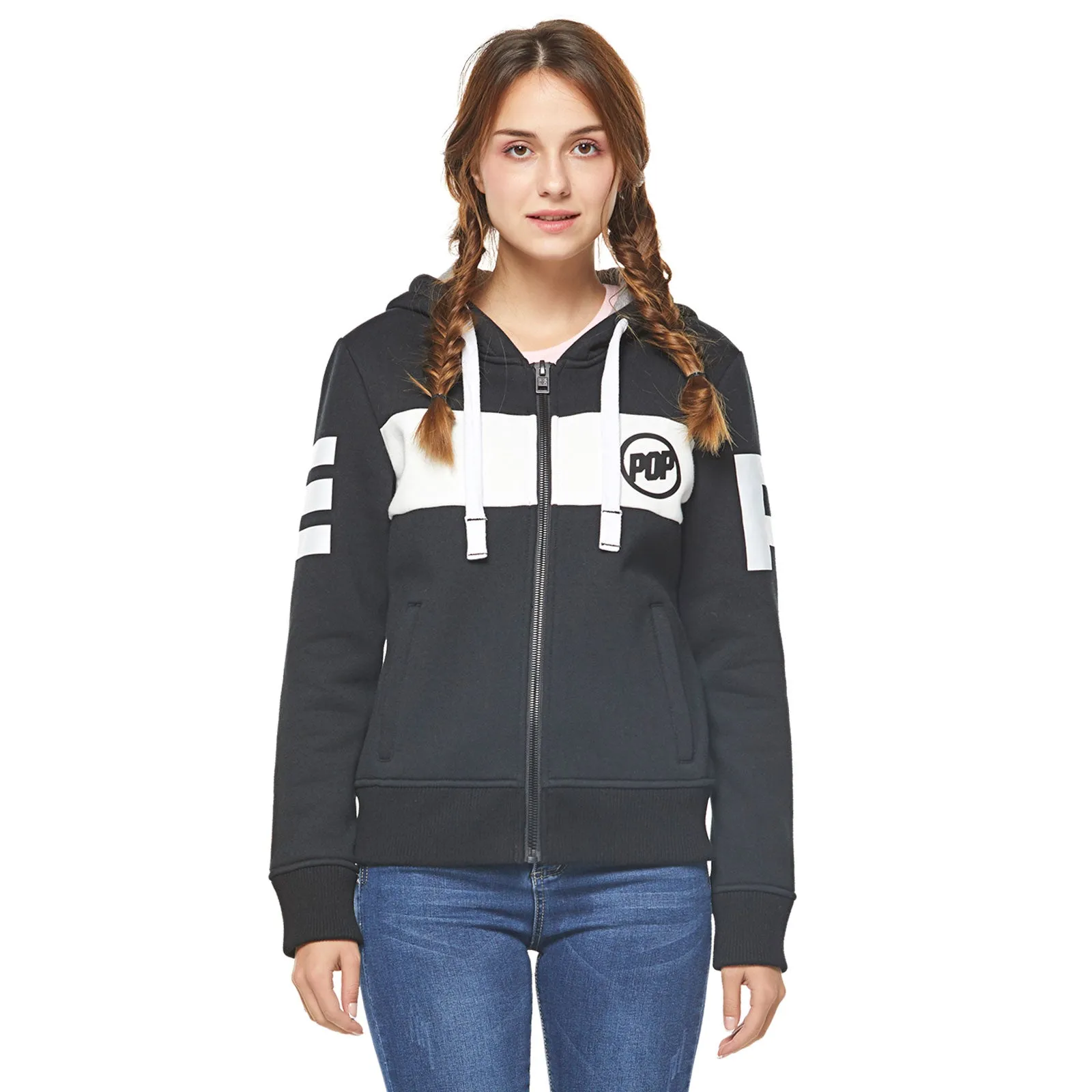 Women Hoodie Pop Band Zip-up - Black