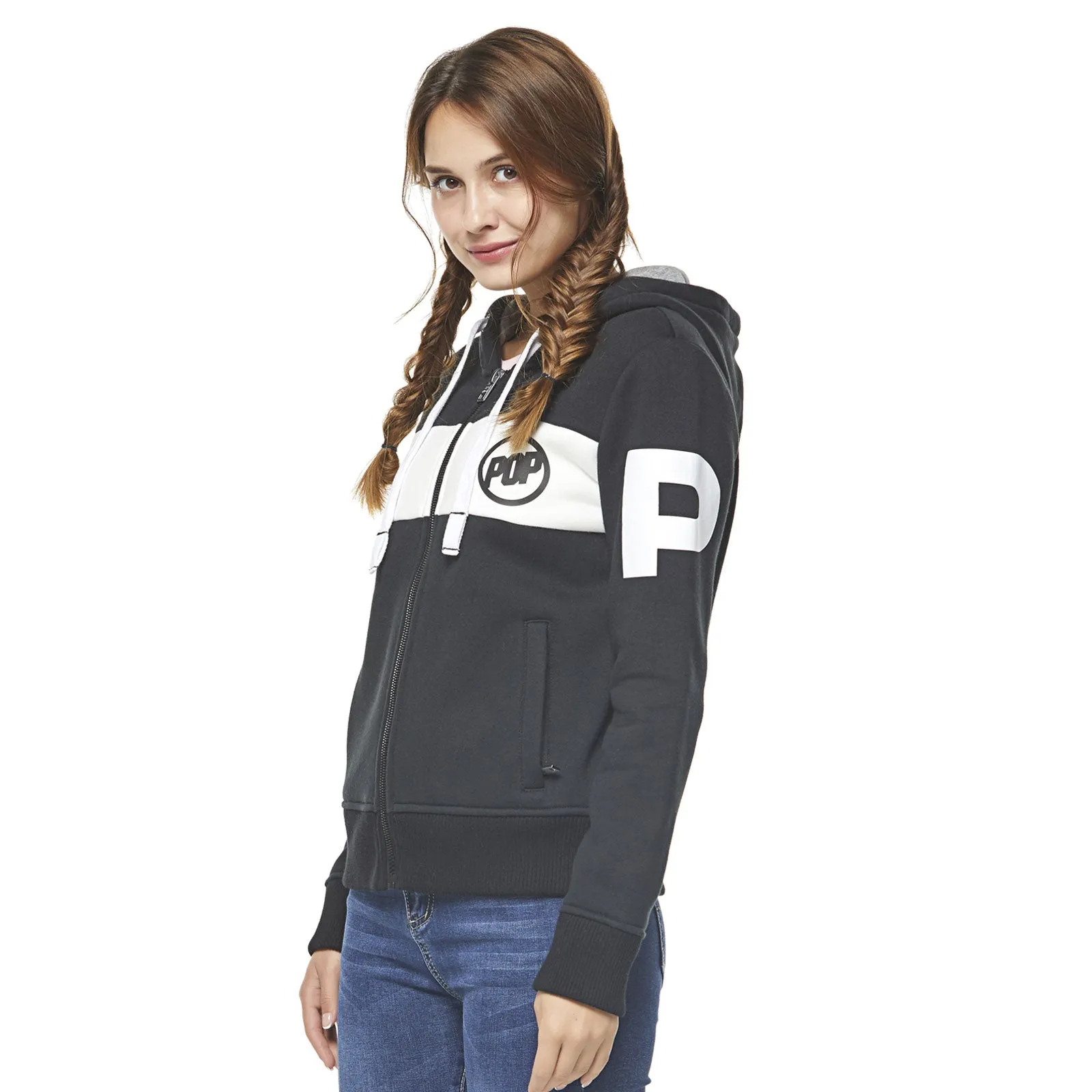 Women Hoodie Pop Band Zip-up - Black