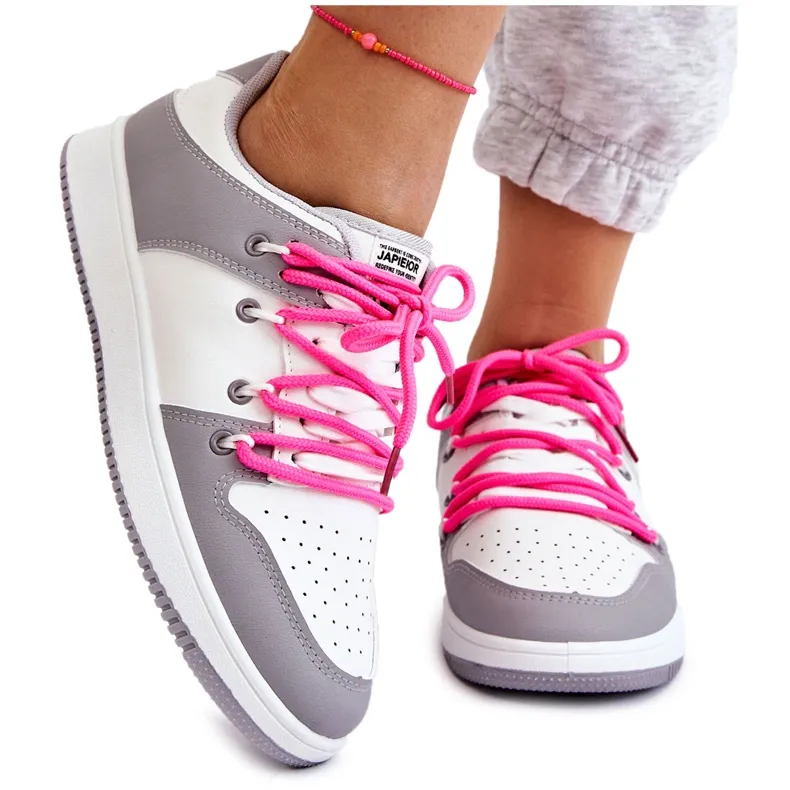 Women's Classic Double Lace Up Trainers White-Grey Jella