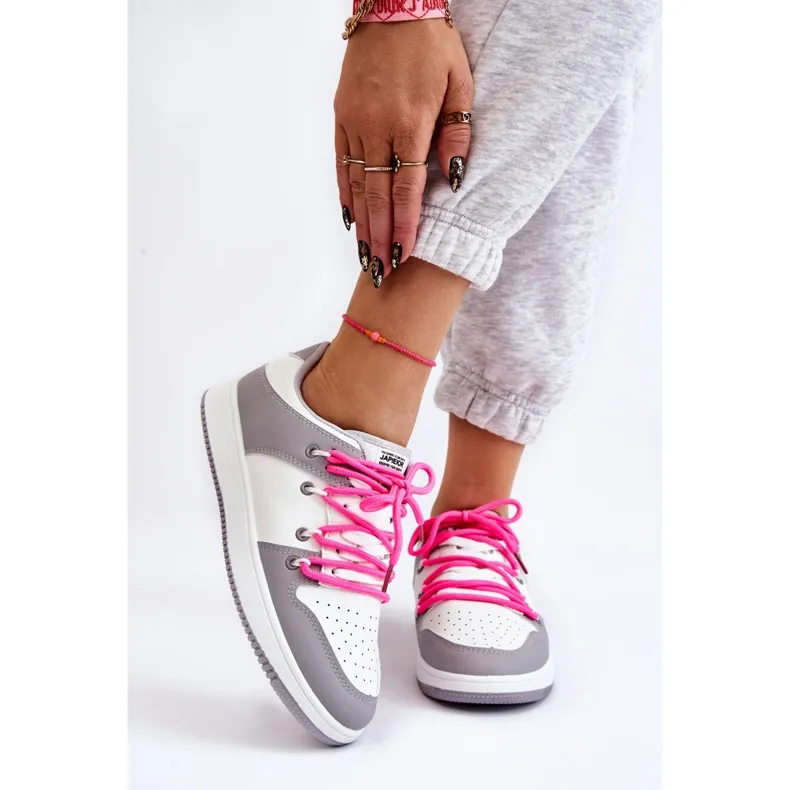 Women's Classic Double Lace Up Trainers White-Grey Jella