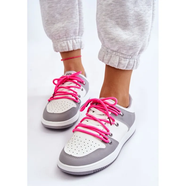 Women's Classic Double Lace Up Trainers White-Grey Jella