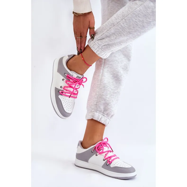 Women's Classic Double Lace Up Trainers White-Grey Jella