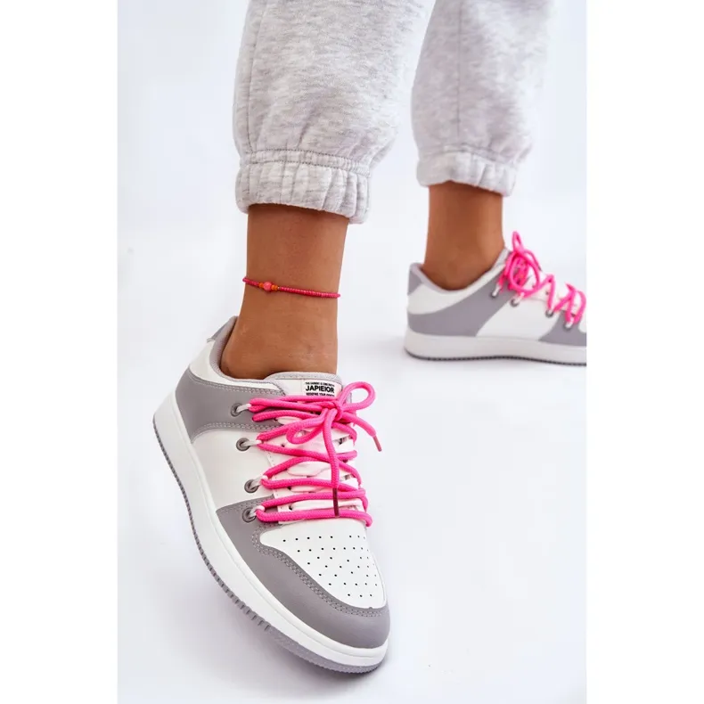 Women's Classic Double Lace Up Trainers White-Grey Jella