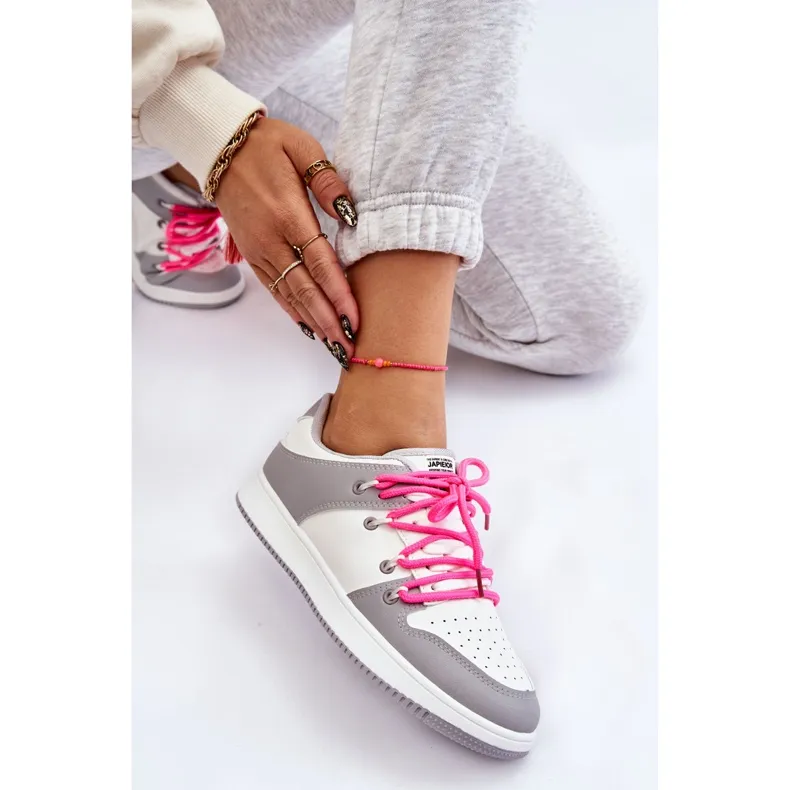 Women's Classic Double Lace Up Trainers White-Grey Jella