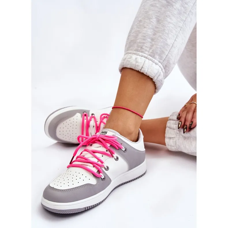 Women's Classic Double Lace Up Trainers White-Grey Jella