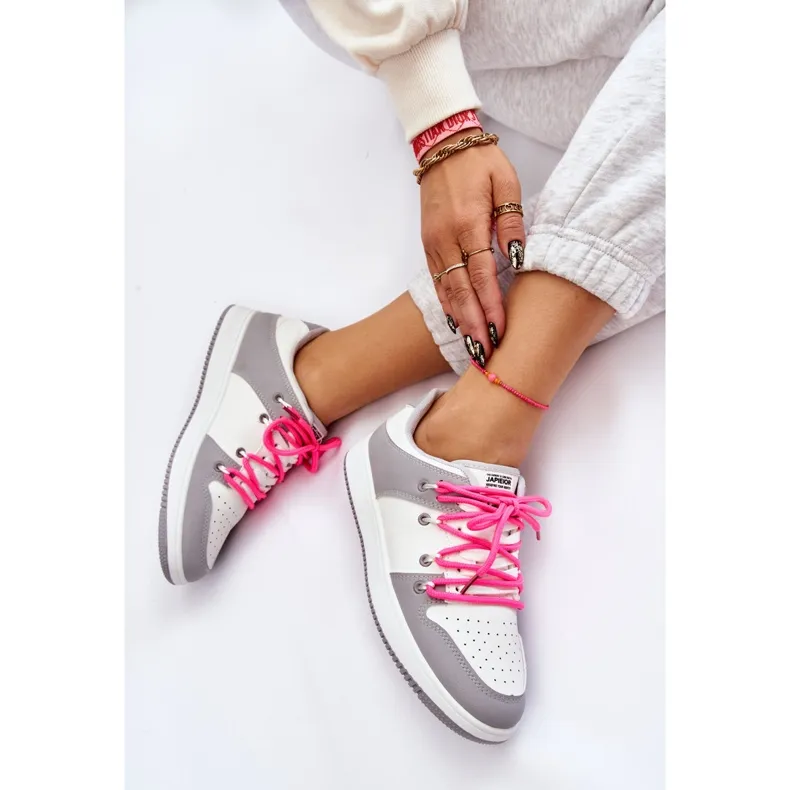 Women's Classic Double Lace Up Trainers White-Grey Jella