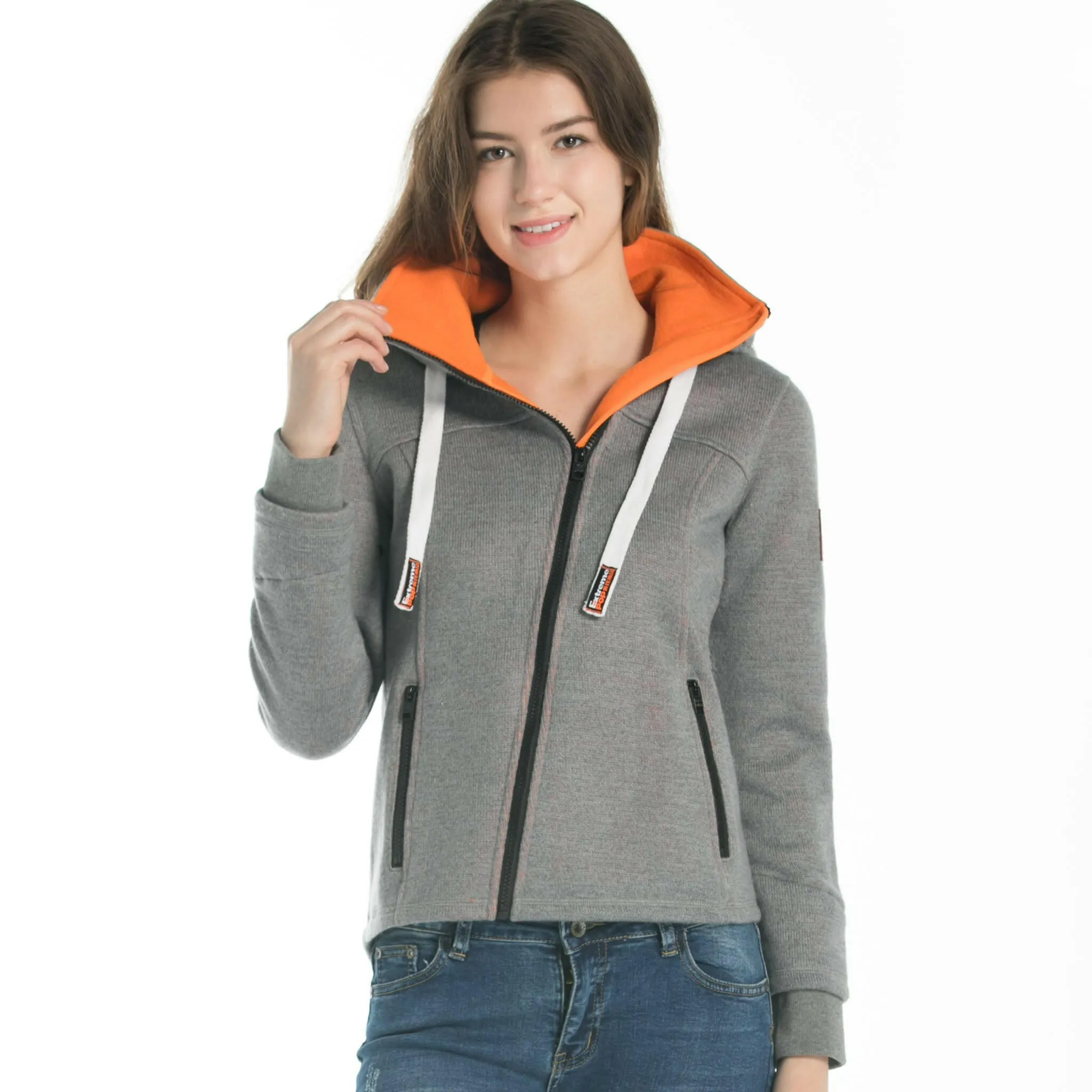 Women's-Bonded Zip-up Hoodie Jacket Grey size S M L XL