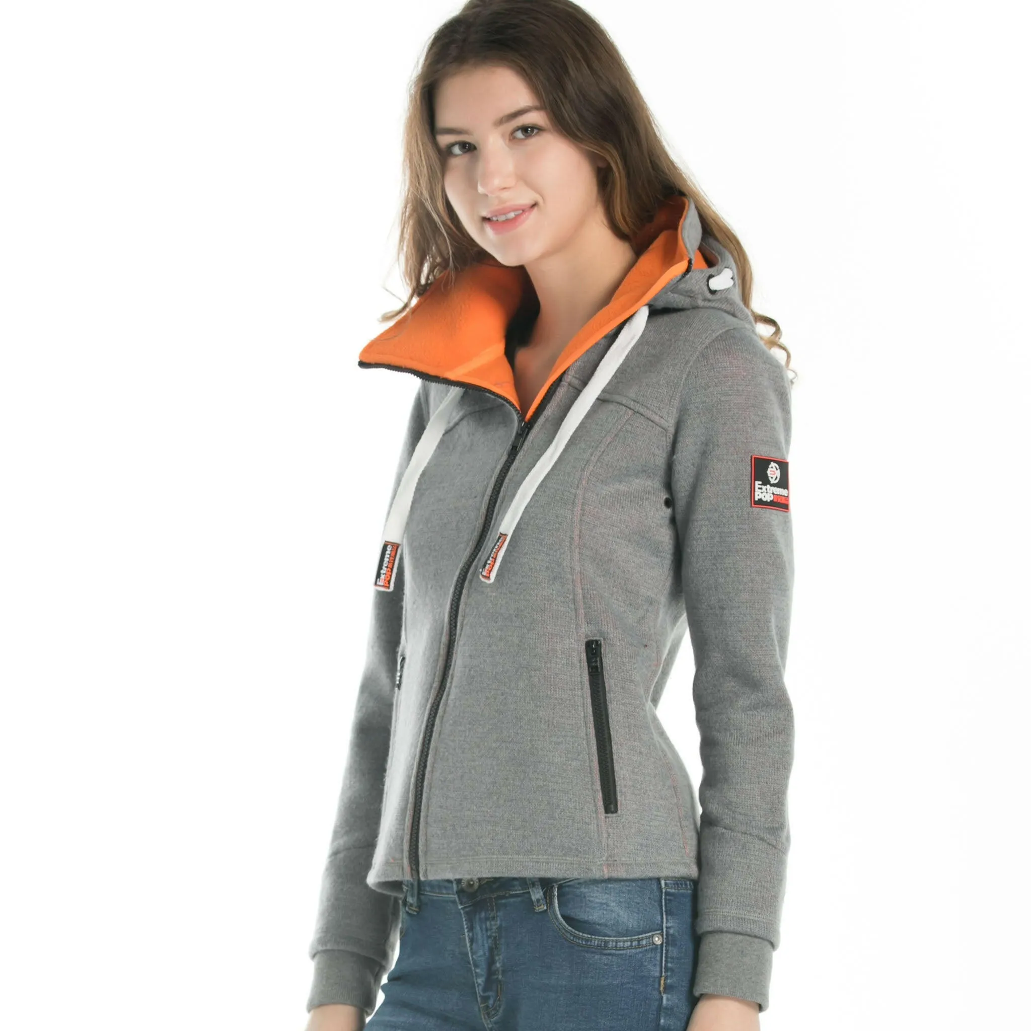 Women's-Bonded Zip-up Hoodie Jacket Grey size S M L XL