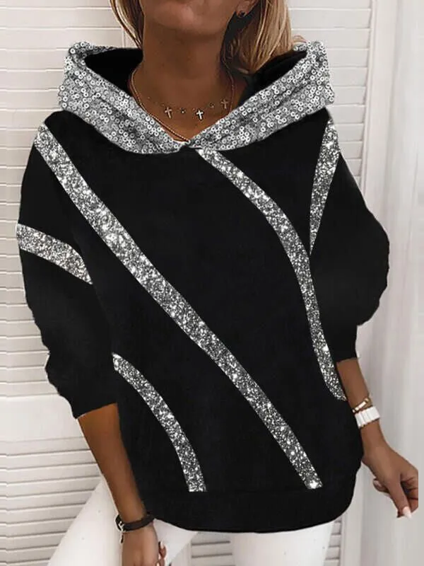 Womens Tops Sequin Print Oversized Hoodie