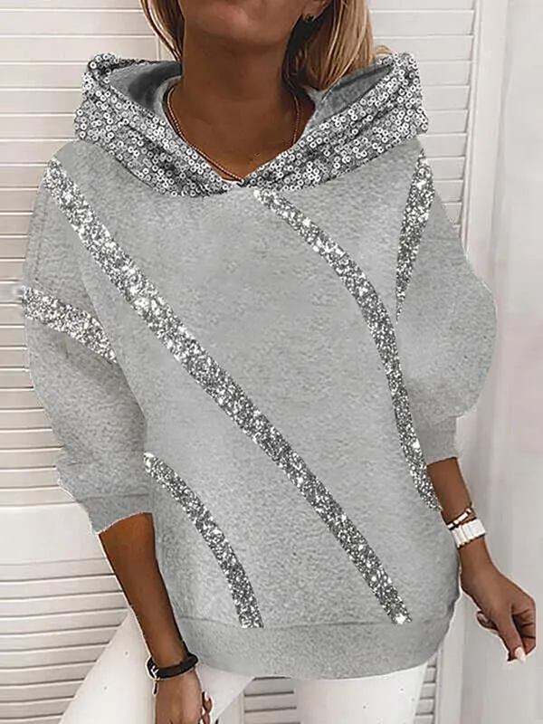 Womens Tops Sequin Print Oversized Hoodie