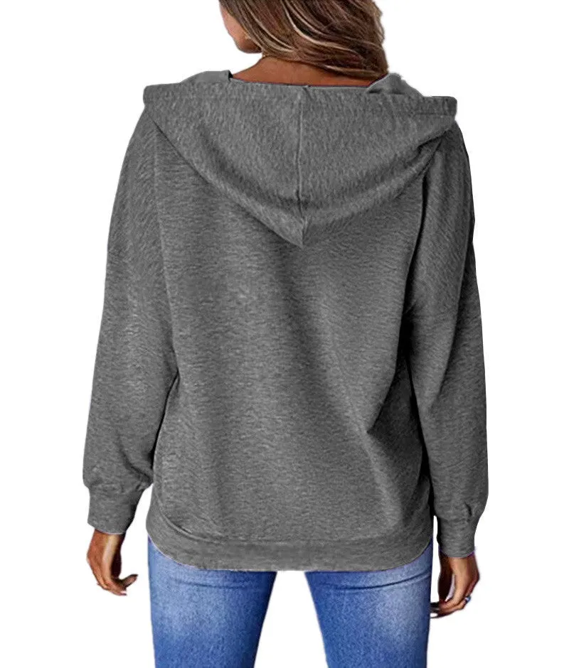 Zip Up Draw String Front Pocket Hoodie